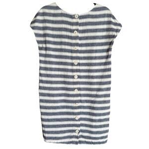 Madewell Stripe Play Button Back Dress XXS Grey White Linen Blend Pockets‎ Beach